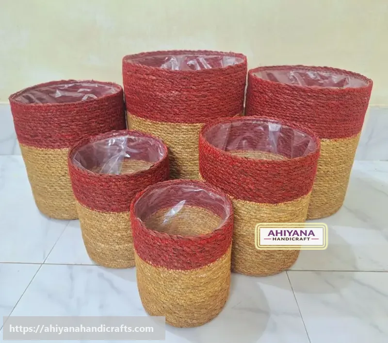 Ahiyana Multi Color Eco-Friendly Natural Seagrass Planter Tub Cover Set With Plastic Lining