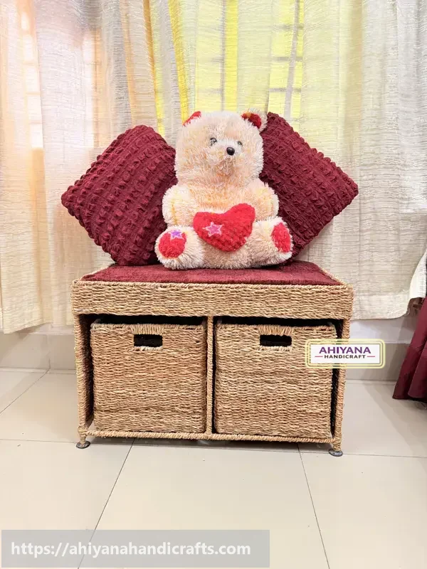 Ahiyana Premium 2-Seater Seagrass Storage Bench with Drawer Sofa Seat include Fhome and Cushion - Thumbnail Image