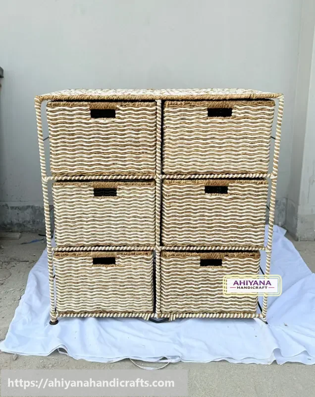 Ahiyana Handmade Eco-Friendly 6 Part 6 - Drawer Seagrass and Dosting Wardrobe – Durable Metal Frame Storage Organizer - Thumbnail Image