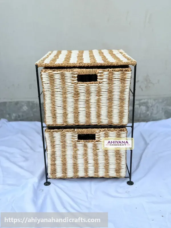 Ahiyana Handmade Eco-Friendly 2 - Drawer Seagrass Wardrobe – Durable Metal Frame Storage Organizer
