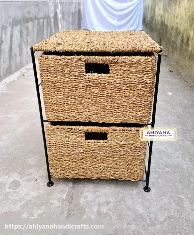 Ahiyana Handmade Eco-Friendly 2 - Drawer Seagrass Wardrobe – Durable Metal Frame Storage Organizer