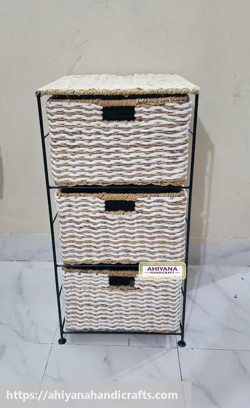 Ahiyana Handmade Eco-Friendly 3 - Drawer Seagrass And Dosting Wardrobe – Durable Metal Frame Storage Organizer - Thumbnail Image