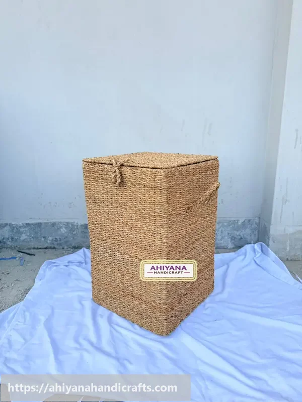 Ahiyana Premium Square Seagrass Laundry Basket - Durable Metal Frame - Thumbnail Image