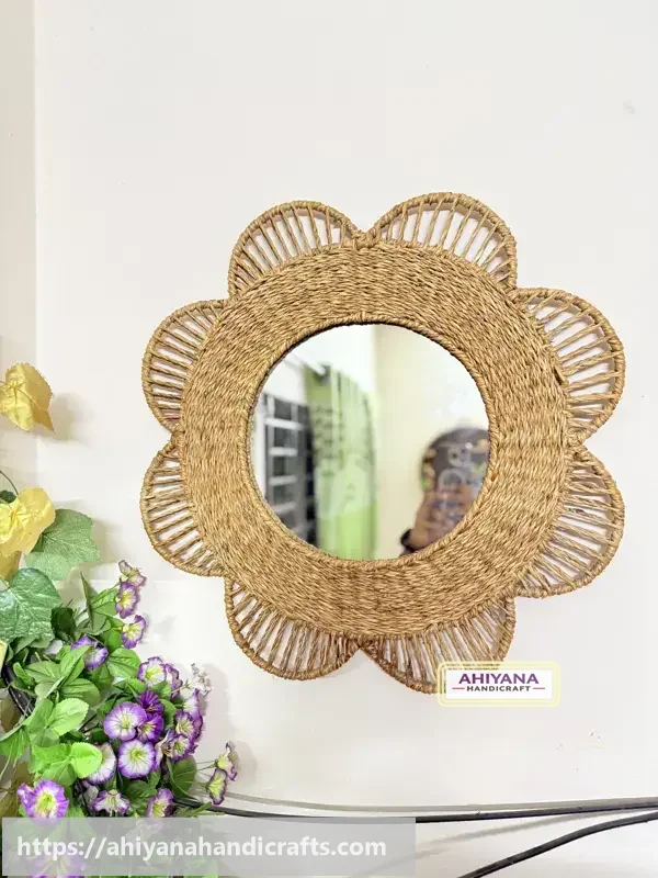 Ahiyana Handmade natural Seagrass Wall Hanging Mirror with Strong Metal Frame