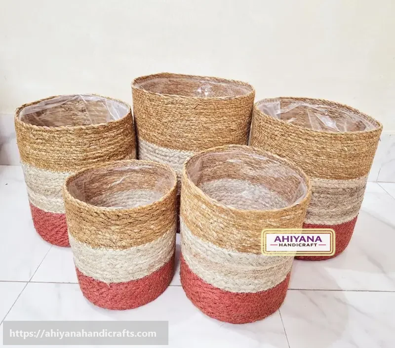 Ahiyana Multi Color Eco-Friendly Natural Seagrass Planter Tub Cover Set With Plastic Lining