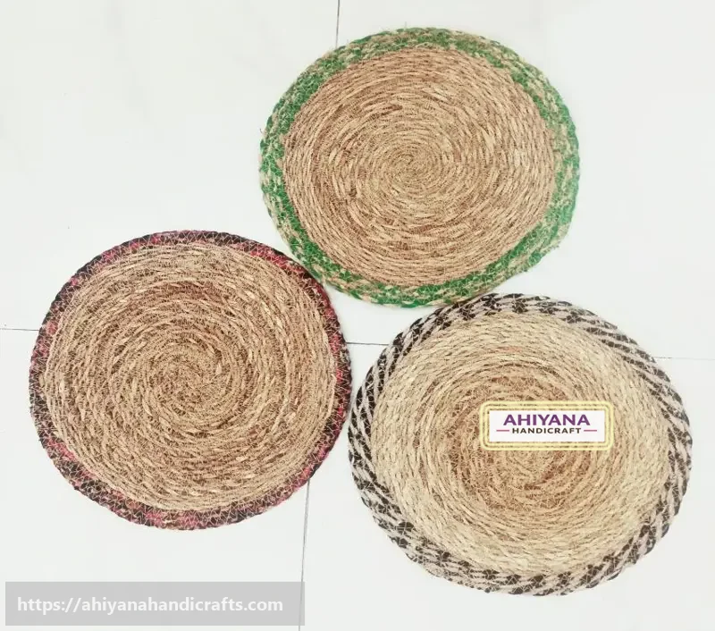 Ahiyana Premium Machine Made Seagrass Round Table Mat | Aesthetic Home Decor Rug