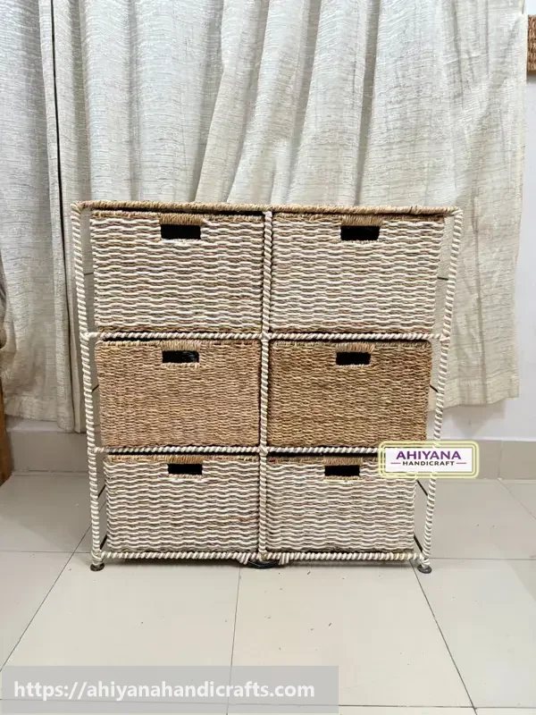 Ahiyana Handmade Eco-Friendly 6 Part 6 - Drawer Seagrass and Dosting Wardrobe – Durable Metal Frame Storage Organizer - Thumbnail Image