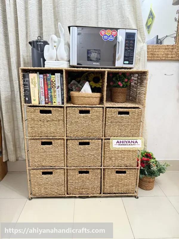 Ahiyana Handmade Eco-Friendly 6 Part 6 - Drawer Seagrass Wardrobe – Durable Metal Frame Storage Organizer