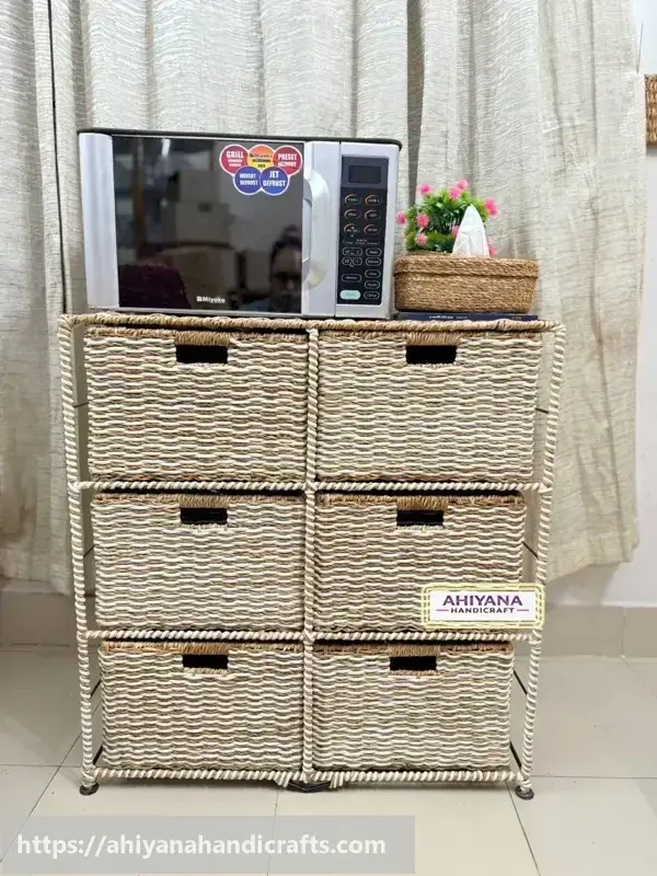 Ahiyana Handmade Eco-Friendly 6 Part 6 - Drawer Seagrass and Dosting Wardrobe – Durable Metal Frame Storage Organizer - Thumbnail Image