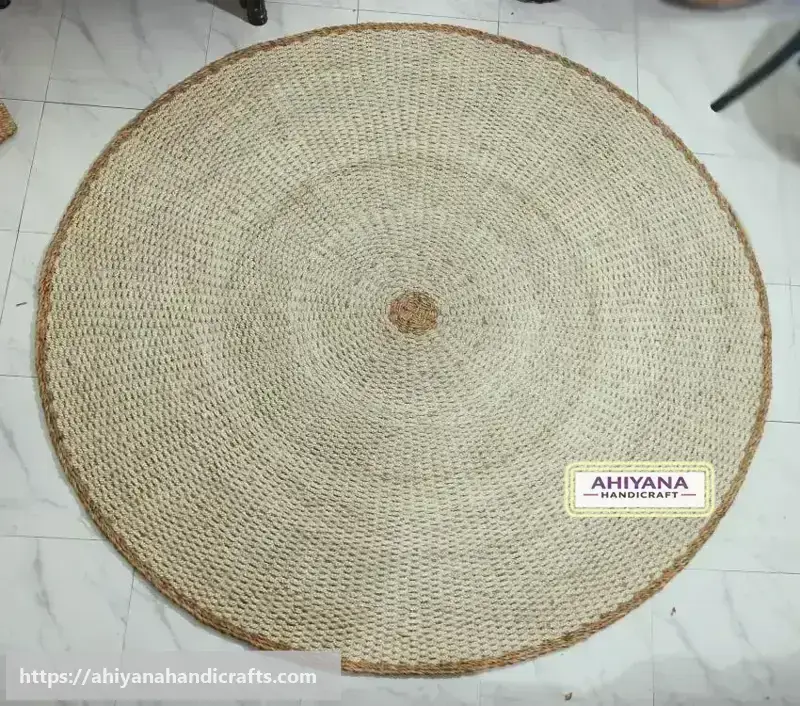 Ahiyana Premium Machine Made Seagrass and Dosting Round Mat - 60 Inch | Aesthetic Home Decor Rug