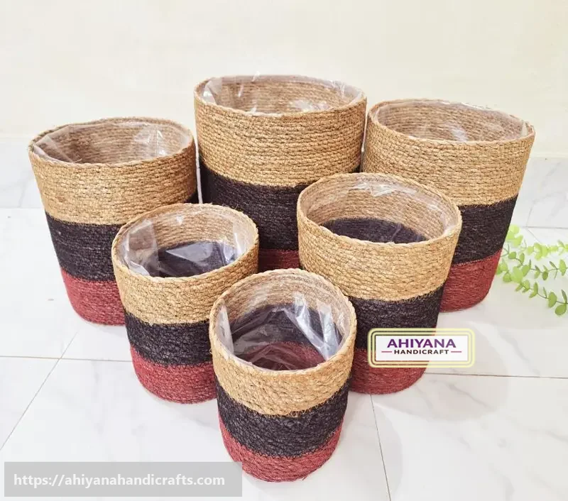 Ahiyana Multi Color Eco-Friendly Natural Seagrass Planter Tub Cover Set With Plastic Lining