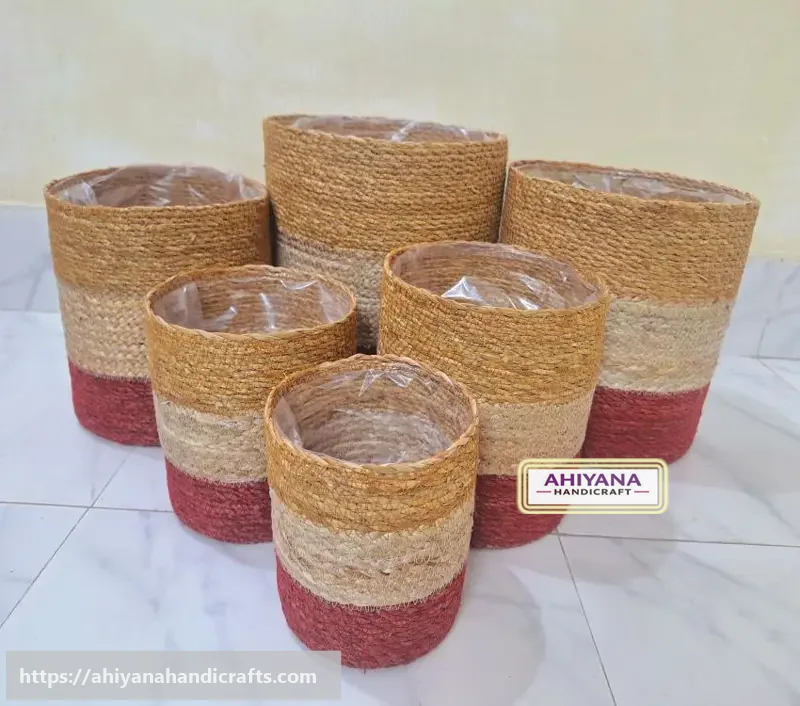 Ahiyana Multi Color Eco-Friendly Natural Seagrass Planter Tub Cover Set With Plastic Lining