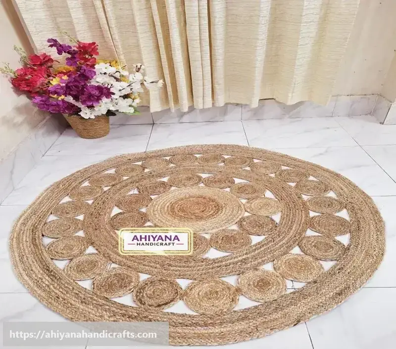 Ahiyana Premium Machine Made Jute Round Mat - 36 Inch | Aesthetic Home Décor Rug