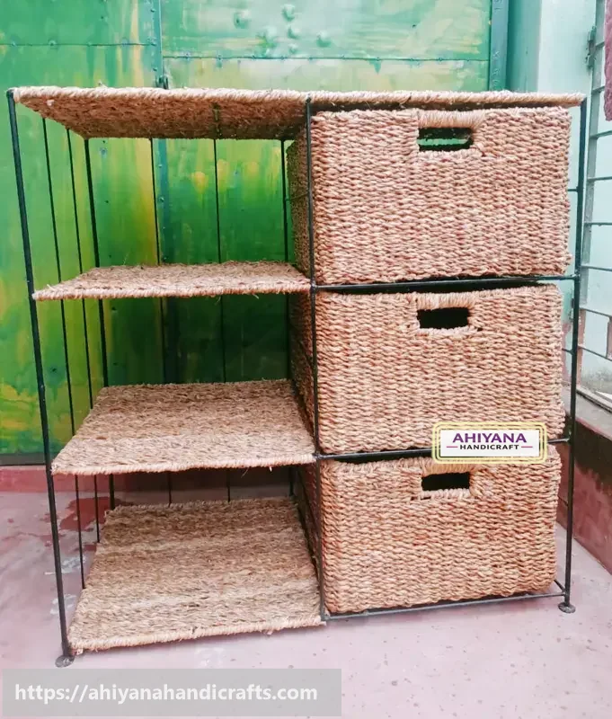 Ahiyana Handmade Eco-Friendly 6 Part 3 - Drawer Seagrass Wardrobe – Durable Metal Frame Storage Organizer - Thumbnail Image