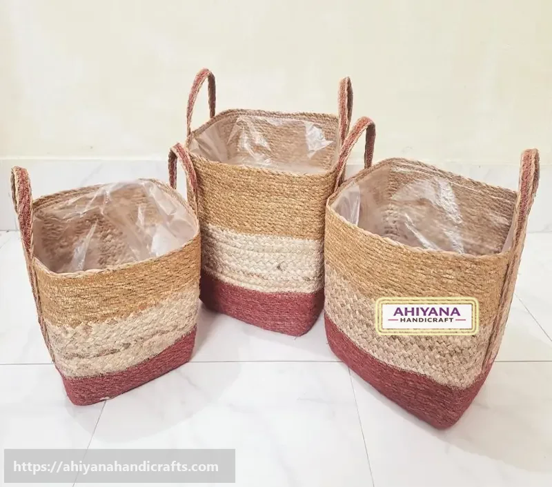 Ahiyana Multi Color Eco-Friendly Natural Seagrass Planter Tub Cover Set With Plastic Lining