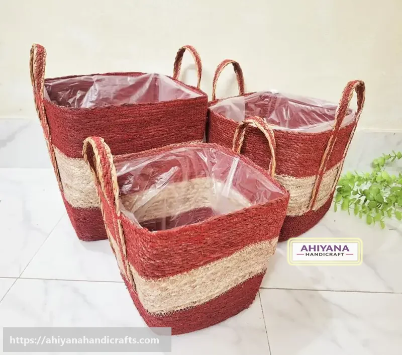 Ahiyana Multi Color Eco-Friendly Natural Seagrass Planter Tub Cover Set With Plastic Lining