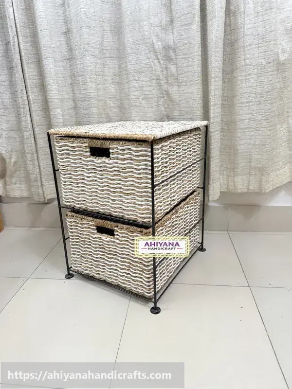 Ahiyana Handmade Eco-Friendly 2 - Drawer Seagrass and Dosting Wardrobe – Durable Metal Frame Storage Organizer - Thumbnail Image