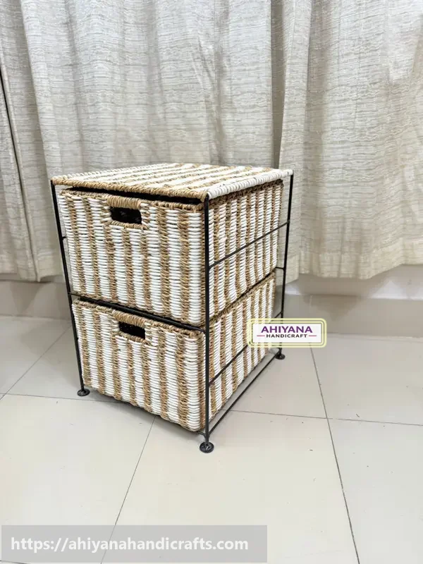 Ahiyana Handmade Eco-Friendly 2 - Drawer Seagrass Wardrobe – Durable Metal Frame Storage Organizer - Thumbnail Image