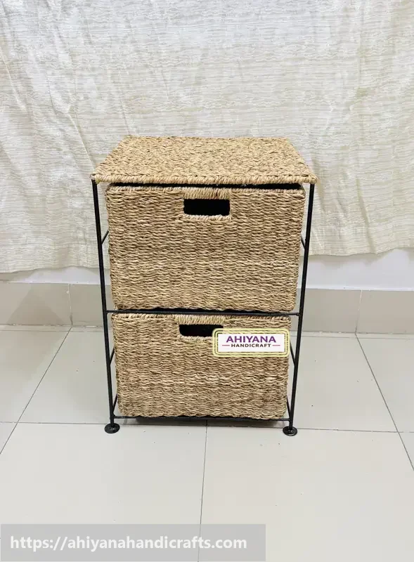Ahiyana Handmade Eco-Friendly 2 - Drawer Seagrass Wardrobe – Durable Metal Frame Storage Organizer - Thumbnail Image