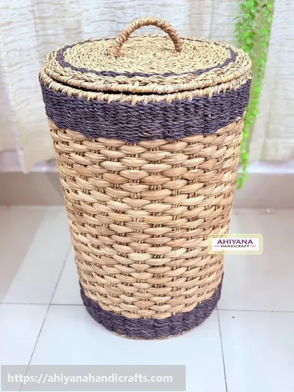 Ahiyana Premium Round natural Seagrass Laundry Basket with Lid