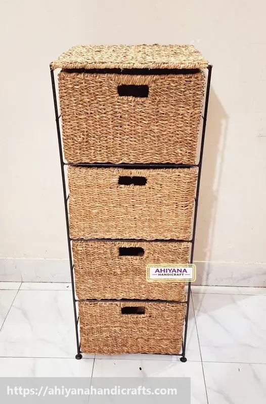 Ahiyana Handmade Eco-Friendly 4 - Drawer Seagrass Wardrobe – Durable Metal Frame Storage Organizer - Thumbnail Image
