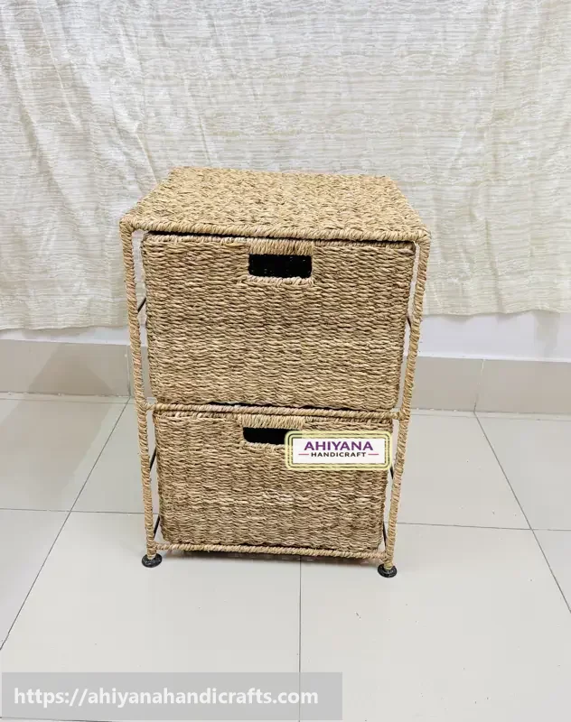 Ahiyana Handmade Eco-Friendly 2 - Drawer Seagrass Wardrobe – Durable Metal Frame Storage Organizer - Thumbnail Image