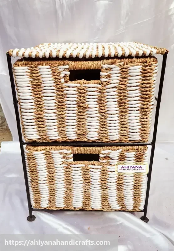 Ahiyana Handmade Eco-Friendly 2 - Drawer Seagrass Wardrobe – Durable Metal Frame Storage Organizer - Thumbnail Image