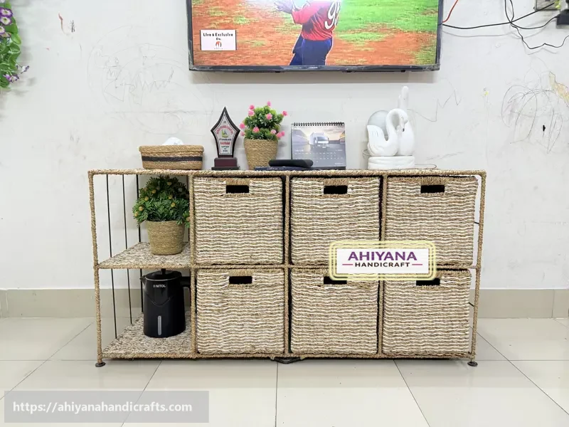 Ahiyana Handmade Eco-Friendly 8 Layer 6 - Drawer Seagrass and Dosting Wardrobe – Durable Metal Frame Storage Organizer