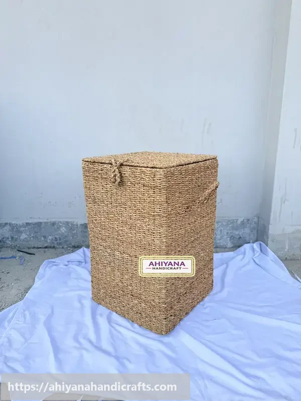 Ahiyana Premium Square Seagrass Laundry Basket - Durable Metal Frame - Thumbnail Image