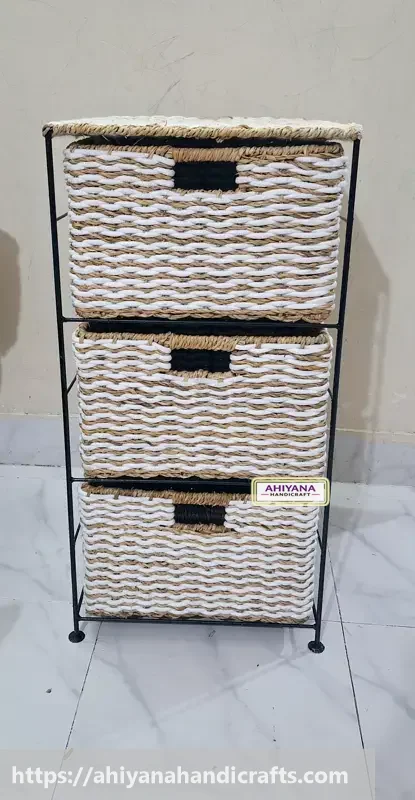 Ahiyana Handmade Eco-Friendly 3 - Drawer Seagrass And Dosting Wardrobe – Durable Metal Frame Storage Organizer - Thumbnail Image