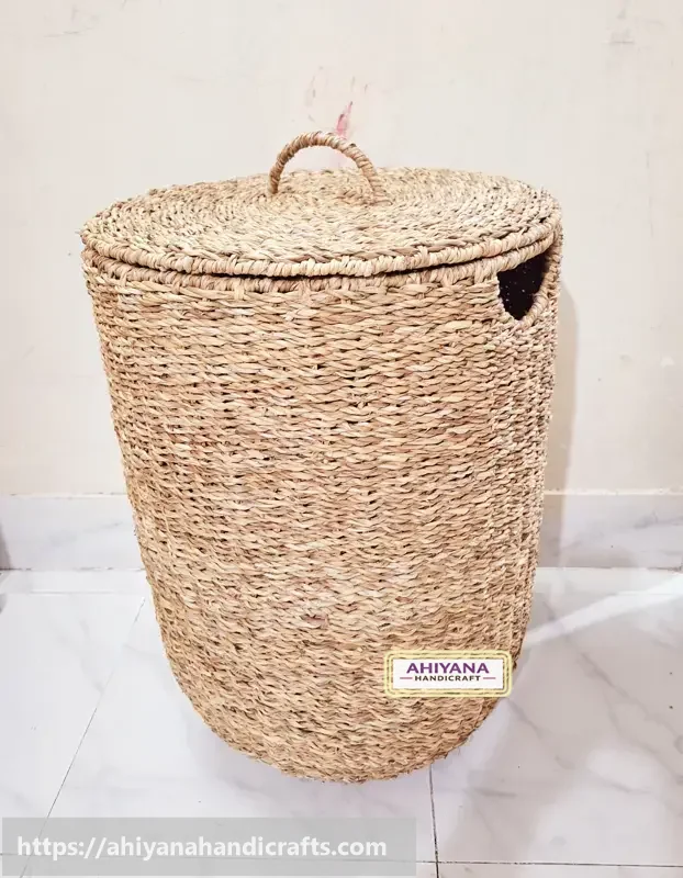 Ahiyana Premium Round Seagrass Laundry Basket with Lid