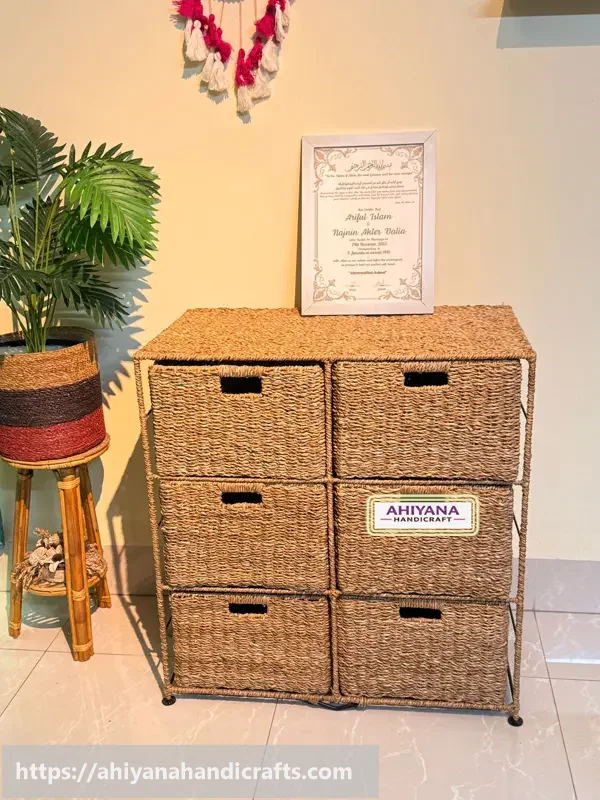 Ahiyana Handmade Eco-Friendly 6 Part 6 - Drawer Seagrass Wardrobe – Durable Metal Frame Storage Organizer - Thumbnail Image