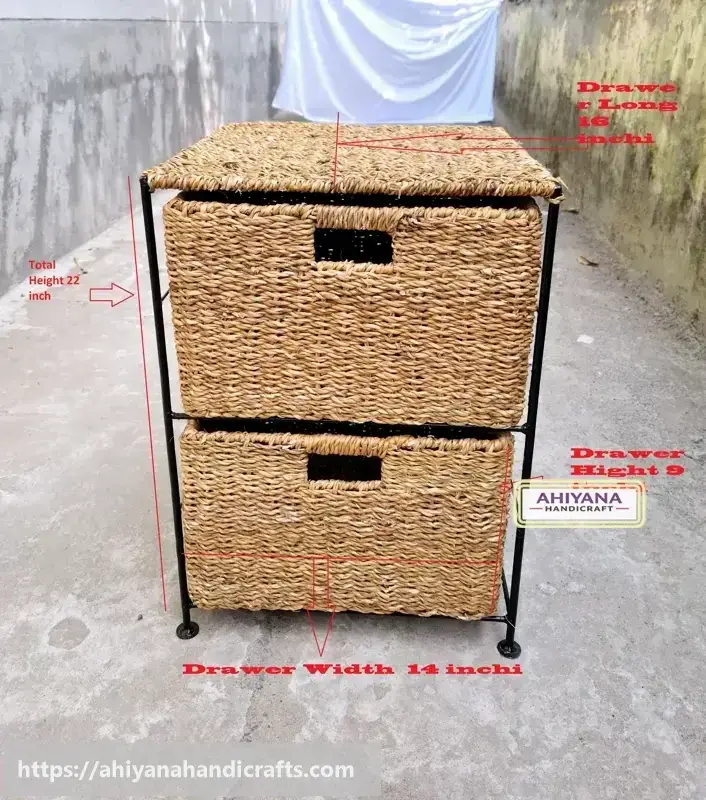 Ahiyana Handmade Eco-Friendly 2 - Drawer Seagrass Wardrobe – Durable Metal Frame Storage Organizer - Thumbnail Image