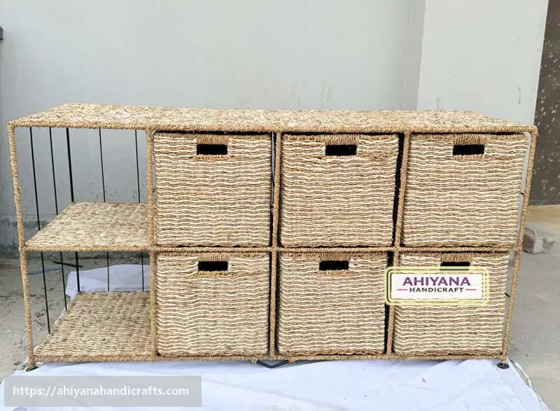 Ahiyana Handmade Eco-Friendly 8 Layer 6 - Drawer Seagrass and Dosting Wardrobe – Durable Metal Frame Storage Organizer - Thumbnail Image
