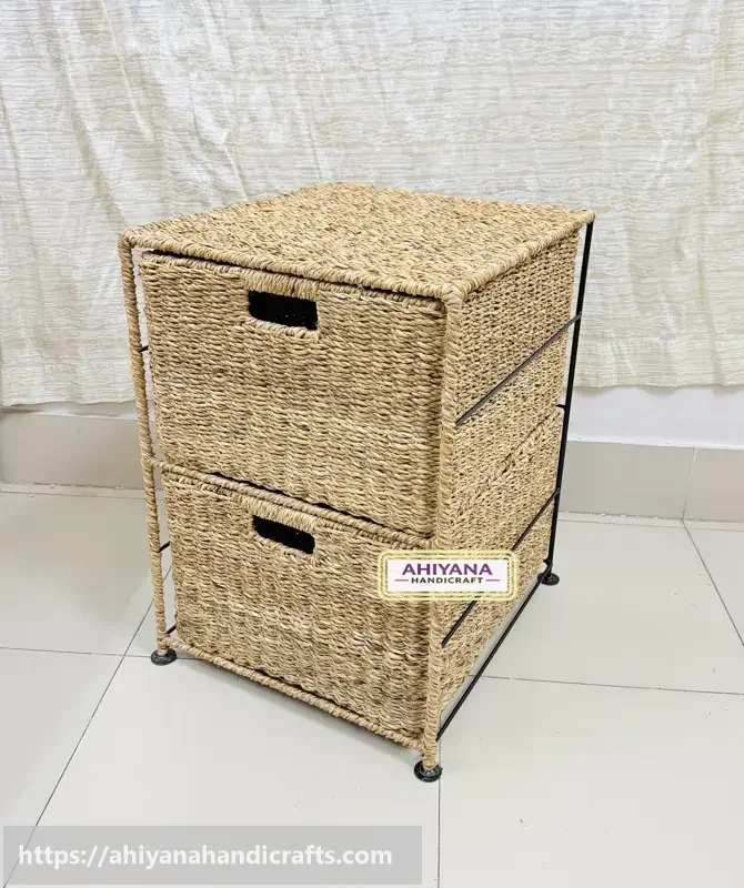 Ahiyana Handmade Eco-Friendly 2 - Drawer Seagrass Wardrobe – Durable Metal Frame Storage Organizer - Thumbnail Image