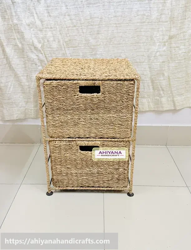 Ahiyana Handmade Eco-Friendly 2 - Drawer Seagrass Wardrobe – Durable Metal Frame Storage Organizer
