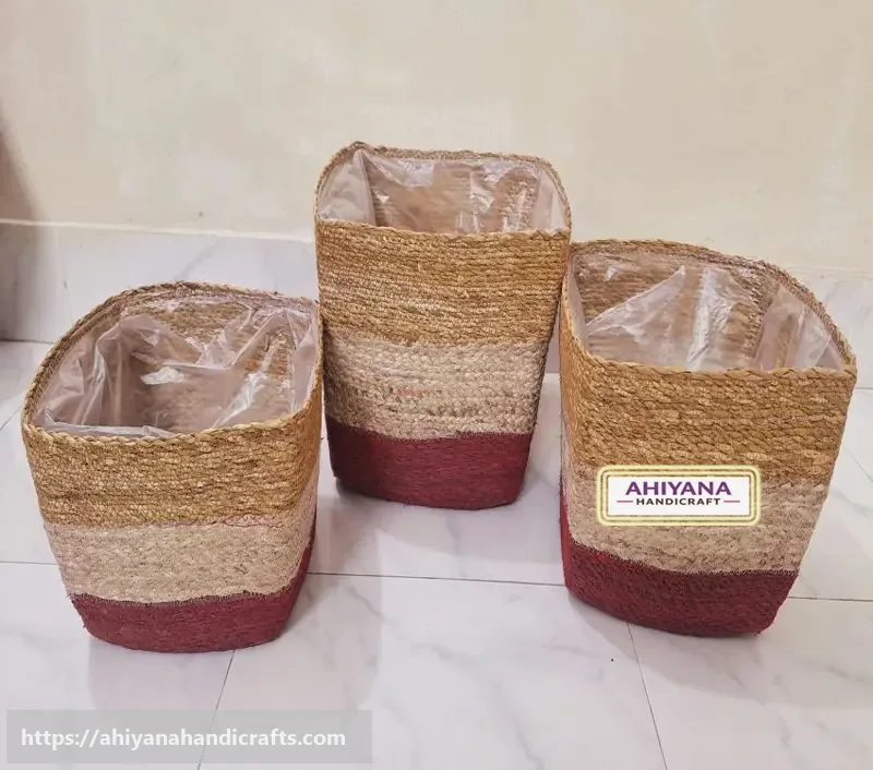 Ahiyana Multi Color Eco-Friendly Natural Seagrass Planter Tub Cover Set With Plastic Lining