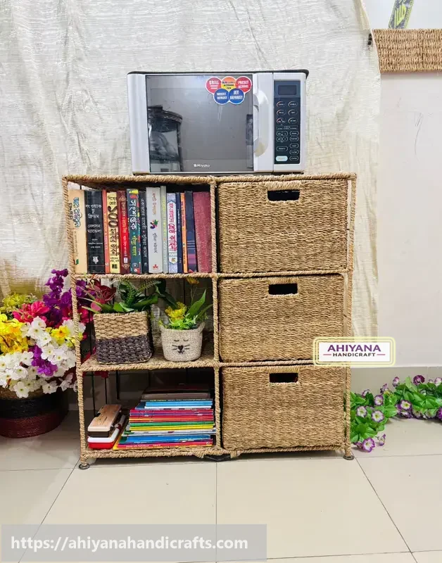 Ahiyana Handmade Eco-Friendly 6 Part 3 - Drawer Seagrass Wardrobe – Durable Metal Frame Storage Organizer - Thumbnail Image
