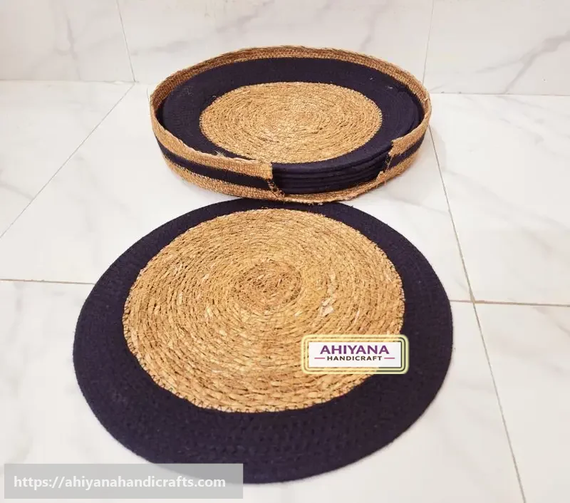 Ahiyana Premium Machine Made Seagrass Round Mat - 12 Inch | Aesthetic Home Decor Rug