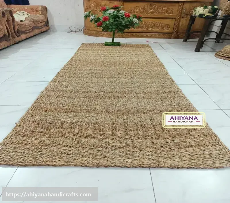 Ahiyana Premium Machine Made Seagrass Round Mat - 7 feet by 2.5 feet | Aesthetic Home Décor Rug