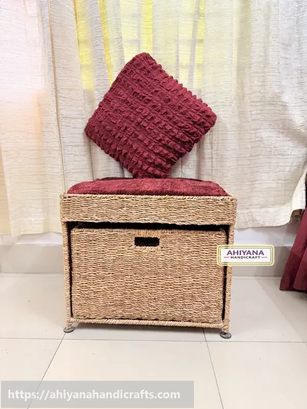 Ahiyana Premium 1-Seater Seagrass Storage Bench with Drawer Sofa Seat include Fhome and Cushion - Thumbnail Image