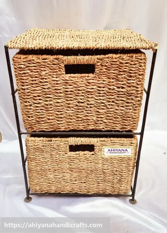 Ahiyana Handmade Eco-Friendly 2 - Drawer Seagrass Wardrobe – Durable Metal Frame Storage Organizer - Thumbnail Image